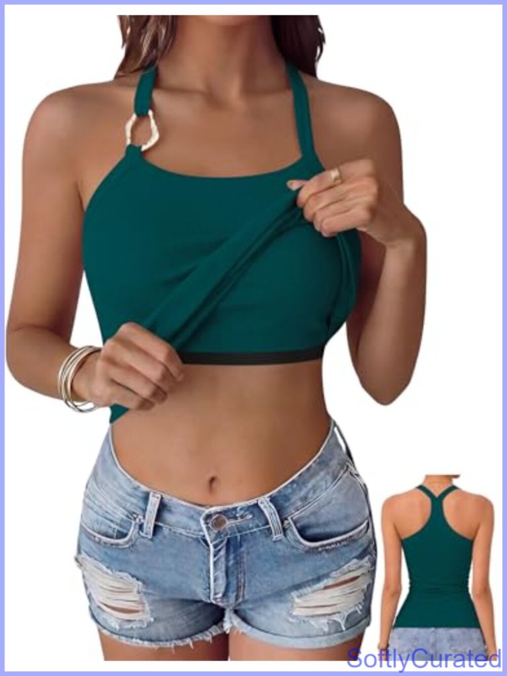 Ribbed Square Neck Tank Top with Built-in Padded Bra Sleeveless